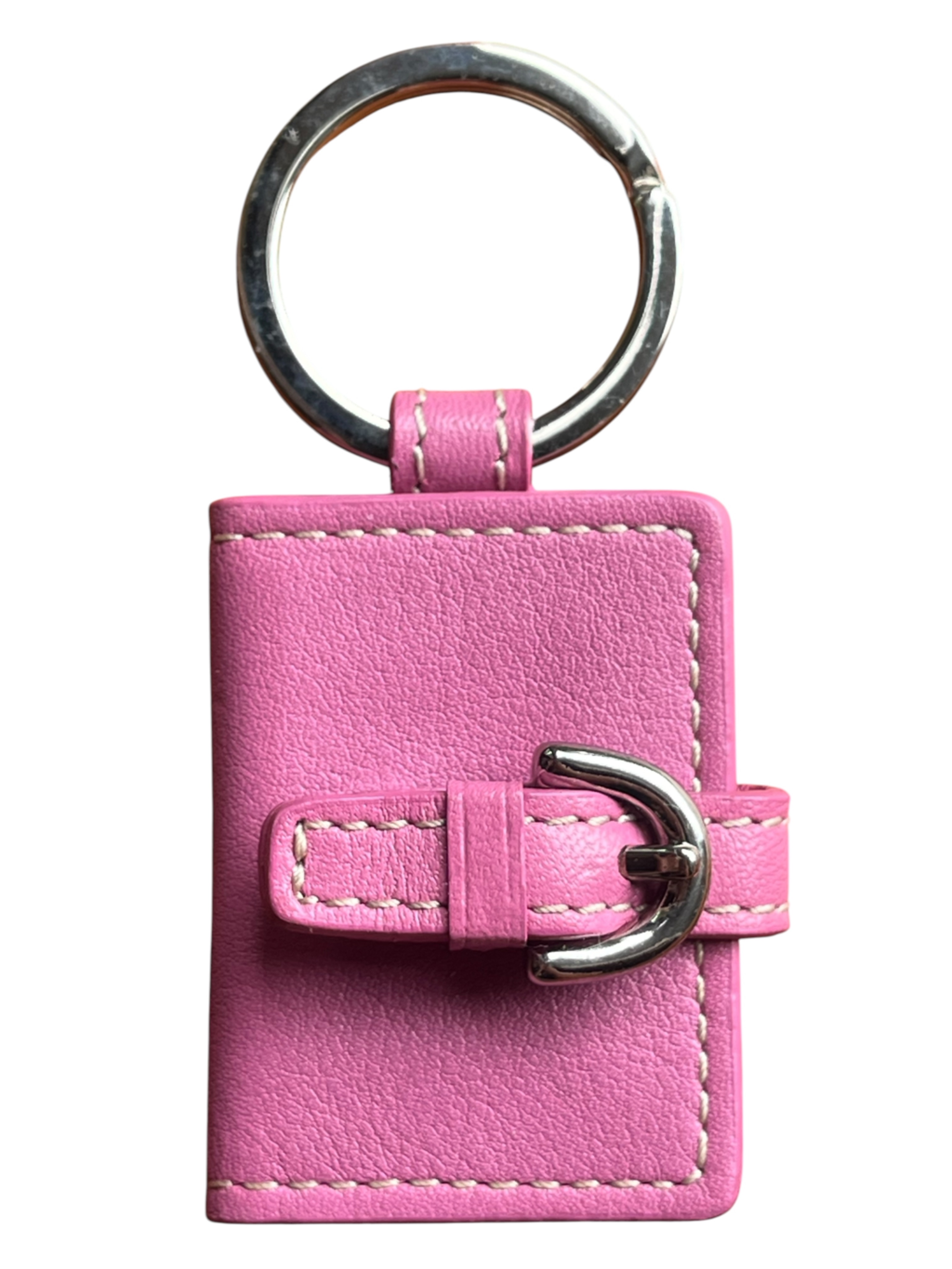 Vintage Coach Pink Leather Mini Photo Album Keychain Silver Buckle Bag Charm